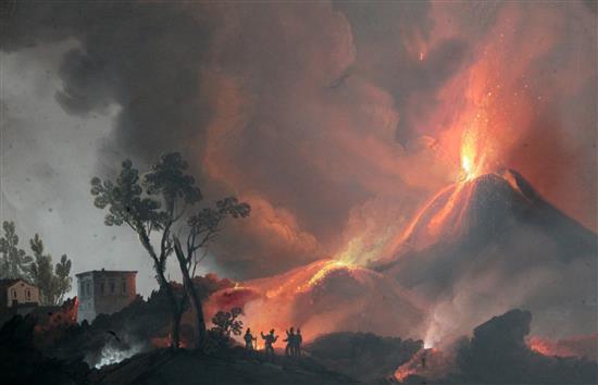 19th century Neapolitan School Vesuvius in eruption 16 x 25in.